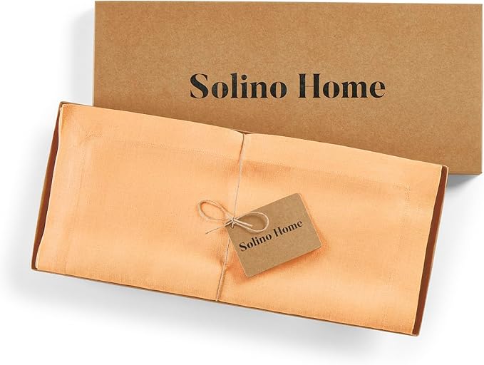 Solino Home Linen Table Runner 120 Inches Long - 100% Pure Linen Peach Table Runner 14 x 120 Inch - Fete