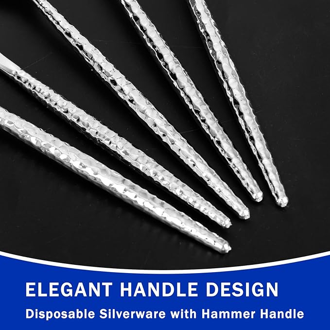 Supernal 360Pcs Silver Plastic Silverware,Disposable Silverware Heavy Duty,Hammered Disposable Cutlery,Plastic Utensils Set Include 120 Knives,120 Forks and 120 Spoons for Wedding,Party&Halloween