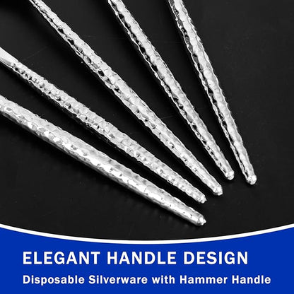 Supernal 360Pcs Silver Plastic Silverware,Disposable Silverware Heavy Duty,Hammered Disposable Cutlery,Plastic Utensils Set Include 120 Knives,120 Forks and 120 Spoons for Wedding,Party&Halloween
