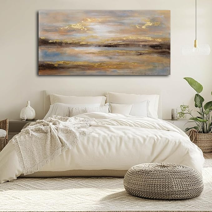 NBAODAN Abstract Wall Art for Bedroom Gold and Orange Wall Decor for Living Room Large Neutral Art Pictures Modern Artwork 29x58 Inch Dining Room Decorations