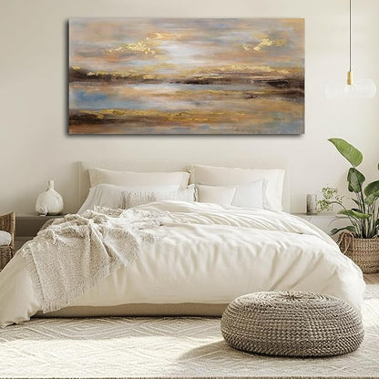 NBAODAN Abstract Wall Art for Bedroom Gold and Orange Wall Decor for Living Room Large Neutral Art Pictures Modern Artwork 29x58 Inch Dining Room Decorations