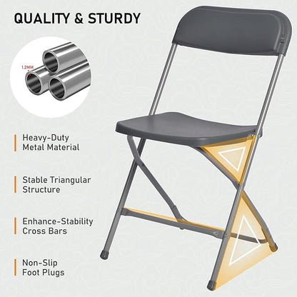 SEALAMB Plastic Folding Chairs 16 Pack, Gray Commercial Portable Indoor/Outdoor Chairs for Home Office, Wedding, Events Parties with Steel Frame, 350lbs Capacity (Gray-Plastic, 16 Pack)