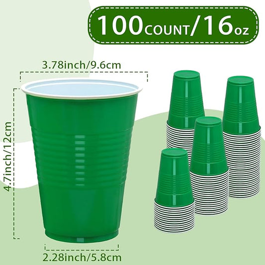 100 Pack Green Plastic Cups, 16 oz Green Disposable Cups, Plastic Party Cups Heavy Duty for Party Wedding Halloween Thansgiving Christmas Picnic