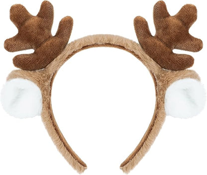 Edoneery Reindeer Antlers Headband for Women, Christmas Furry Deer Antlers Animal Ears Hairband for Cosplay Party Costume