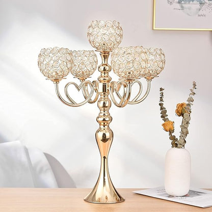 VINCIGANT Gold Candelabra Candle Holder, Elegant Centerpiece Table Decorations 5 Arms Candlesticks for Dining Room,21.5 Inches Tall