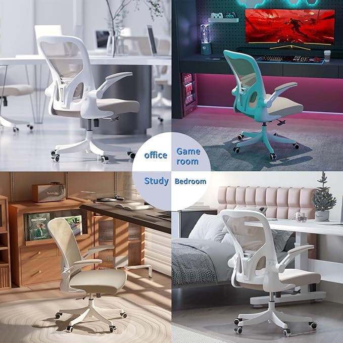 Monhey Ergonomic Office Chair, 90°-125° Tilt Back Home Desk Chair with 360° Swivel & Mute Wheels, High Back Mesh Computer Chair for Adults with Lumbar Support, 330 LBS Capacity(01Khaki)