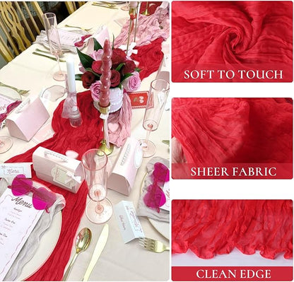 6 Pack Red Cheesecloth Table Runner Gauze Christmas Table Runner 35x120 Inch Rustic Boho Cheese Cloth Sheer Runner for Wedding Baby Shower Bridal Shower Birthday Party Holiday Decorations