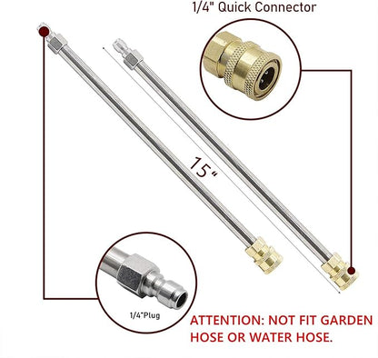 Biswing 15" Pressure Washer Stainless Steel Surface Cleaner with 3 Wheels & 1/4" Quick Connector, Power Washer Attachment with 2 Extension Wand, 2 Replacement Nozzles, 4000 PSI