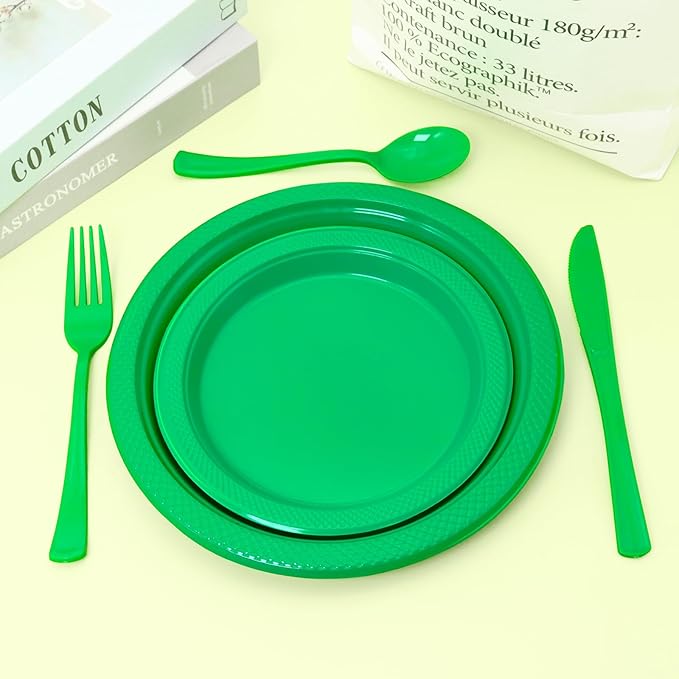 150 Pack Green Plastic Silverware, Green Utensils, Disposable Plastic Cutlery Set Include 50 Forks, 50 Knives, 50 Spoons for St Patrick's Day, Birthday, Graduation Party