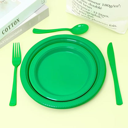 150 Pack Green Plastic Silverware, Green Utensils, Disposable Plastic Cutlery Set Include 50 Forks, 50 Knives, 50 Spoons for St Patrick's Day, Birthday, Graduation Party