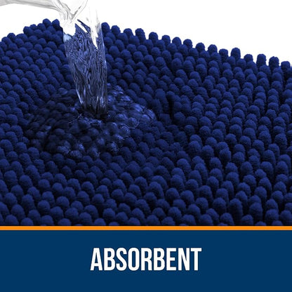 OLANLY Bathroom Rugs 35x24, Extra Soft Absorbent Chenille Bath Rugs, Rubber Backing Quick Dry, Machine Washable Bath Mats for Bathroom Floor, Tub and Shower, Home Decor Accessories, Navy