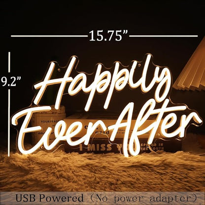 SYLHOME Happily Ever After LED Neon Light Sign Wedding Party Birthday Neon Art Wall Sign Decor USB Bedroom Home Pub Decor Valentine's Day Night Light 5V Warm White 15.75"X9.2"