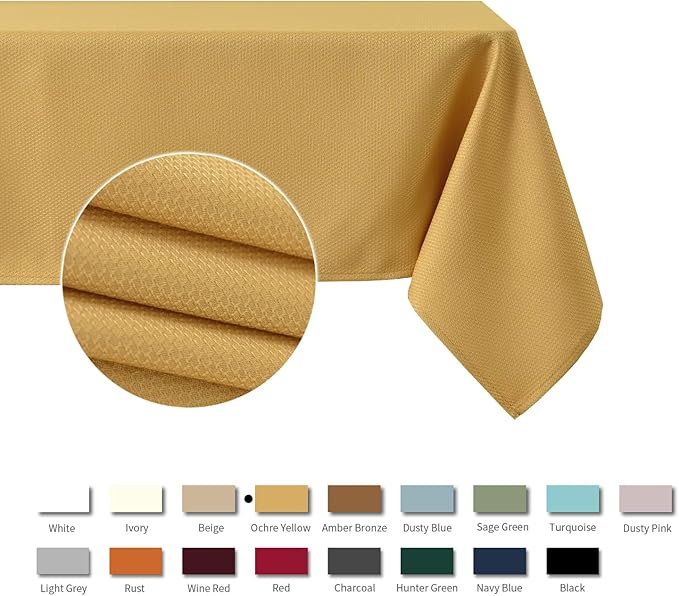 maxmill Textured Rectangle Tablecloth Water Resistant Wrinkle Free Spill-Proof, Soft Jacquard Table Cloth for Banquet Parties Event Holiday Dinner, Indoor and Outdoor Use, 60 x 84 Inch, Ochre Yellow