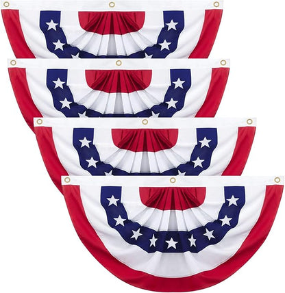 3x6 Ft 4th of July Decoration, Patriotic Pleated Fan Flag for Independence Day, American Half Fan Bunting flag Banner for Memorial Day Indoor Outdoor Window Fence balcony Porch Decor(4PCS)