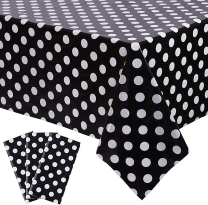 Kesfey 3 Packs Black Polka Dot Plastic Table Cloth 54x108 Inch Black and White Dots Mini Mouse Tablecloths Disposable Black Waterproof Picnic Table Covers for Rectangle Tables Birthday Party Supplies