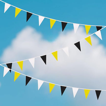 100 Ft White Yellow Black Pennant Banner Flag, 60 Pcs String Hanging DIY Bunting Flags for Party, School, Wedding, Carnival, Celebrations, Outdoor and Indoor Decorations (White Yellow Black)