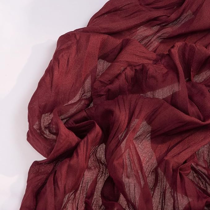 Burgundy Red Cheesecloth Table Runner Christmas Red Table Runner Boho Gauze 120 Inches Cheese Cloth Table Decor for Xmas Holiday Season Parties Weddings Candlelight Dinner