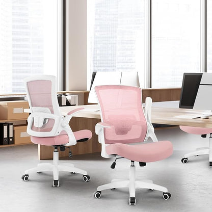 NEO Chair Office Desk Chair Computer High Back Mesh Gaming Seat with Ergonomic Adjustable Comfy Flip-up Armrests Lumbar Support Height for Home (Pink)