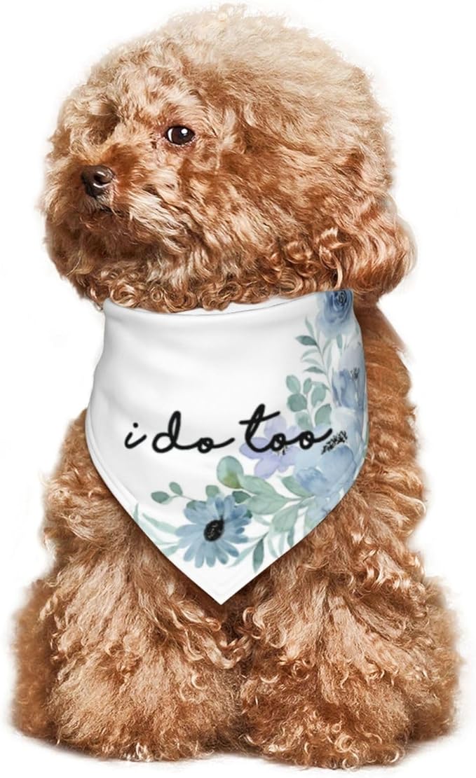 I Do Too Dog Wedding Bandana,Married Puppy Pet Bandanas Accessories,Wedding Photo Prop for Dog Lover Pet Scarf Accessories (Blue Flowers)