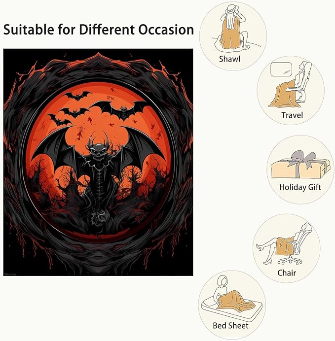 Firmiso Bat Blanket, Goth Throw Blanket for Men and Women, Gothic Gifts for Halloween, Spooky Home Decor for Couch and Living Room, Fade Resistant, Hand or Machine Wash, 60×80 Inches