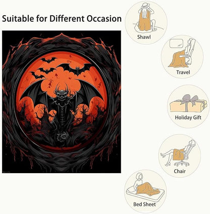 Firmiso Bat Blanket, Goth Throw Blanket for Men and Women, Gothic Gifts for Halloween, Spooky Home Decor for Couch and Living Room, Fade Resistant, Hand or Machine Wash, 60×80 Inches
