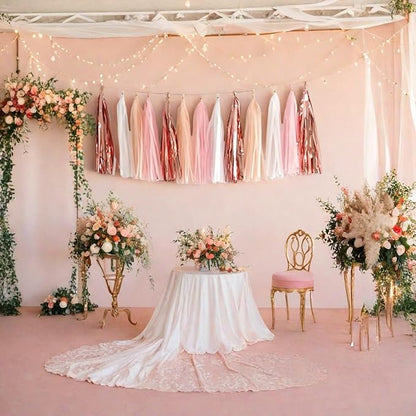 We Moment Tissue Paper Tassels Party Tassel Garland Banner for Party Decorations, DIY Kits,Pink,White,Peach,Rose glod,40 PCS