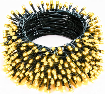 Christmas String Lights, 100 FT 300 LED String Lights Green Wire with Timer 8 Modes, Connectable Waterproof Decoration for Indoor Outdoor Xmas Trees Party Garden Wedding, Warm White