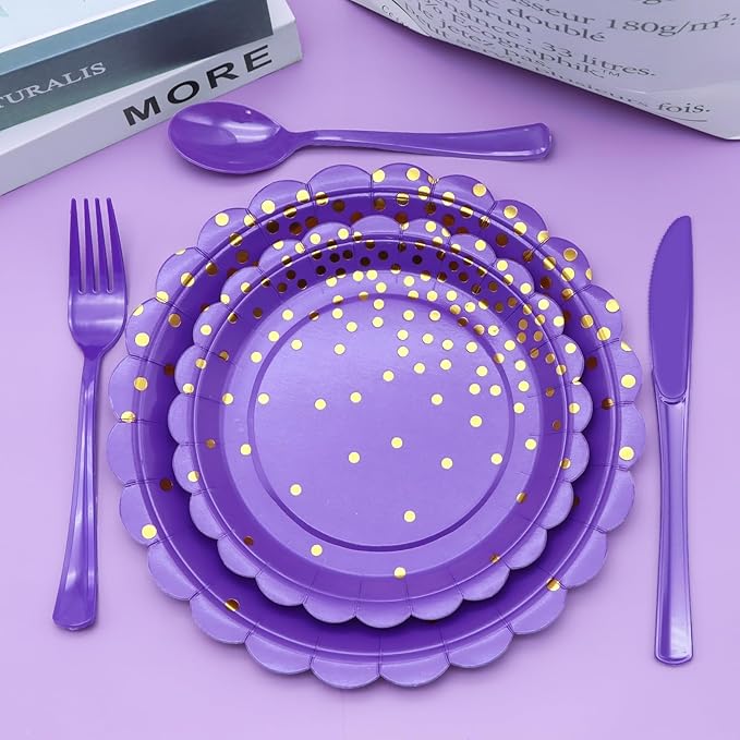 150 Pcs Purple Plastic Silverware Heavy Duty Purple Plastic Cutlery Sets Includes 50 Forks, 50 Spoons, 50 Knives Disposable for Birthday, Graduation Party, Dinner