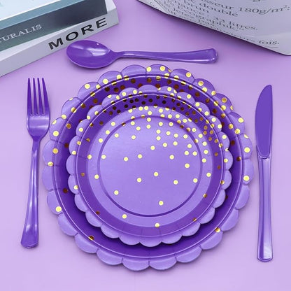 150 Pcs Purple Plastic Silverware Heavy Duty Purple Plastic Cutlery Sets Includes 50 Forks, 50 Spoons, 50 Knives Disposable for Birthday, Graduation Party, Dinner