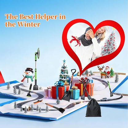 43.3'' Snow Shovel & Snow Brush with Ice Scrapers for Car Windshield,5-in-1 Extendable Thicken Aluminum Tube,180° Pivoting Brush Head & Foam Grip for Christmas, Cars, Trucks, SUVs, Vehicle(Orange