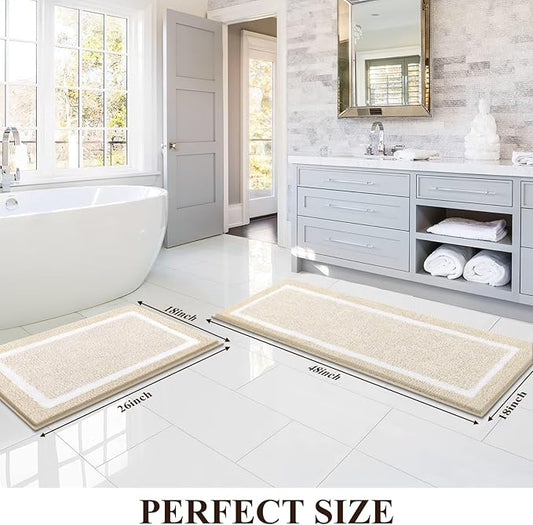 Pauwer Bathroom Rugs Sets 2 Piece, Non Slip Bath Mats for Bathroom, Absorbent Bath Rugs Floor Mat, Machine Washable Shower Rugs for Bath Floor, Tub and Shower, Light Beige