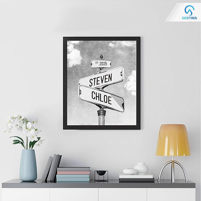 Personalized Vintage Street Sign For Couples, Custom Street Sign Canvas Poster Wall Art With Names, Gift For Valentine