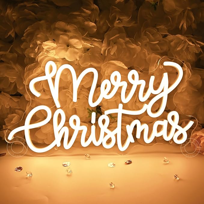 SYLHOME Merry Christmas LED Neon Light Sign Tree Bedroom Living Room Desk Window Wall Decor Sign Shop Bar Office Christmas Party 5V USB Night Light Indoors 15.75"X8.3"