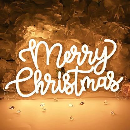 SYLHOME Merry Christmas LED Neon Light Sign Tree Bedroom Living Room Desk Window Wall Decor Sign Shop Bar Office Christmas Party 5V USB Night Light Indoors 15.75"X8.3"