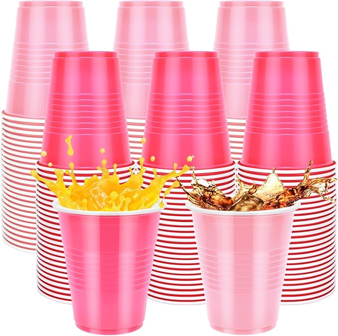 100PCS Pink Plastic Cups, 12oz Disposable Party Cups Bulk Pack, BPA Free Drinkware for Soda Juice Beer Cold Drinks Suitable for Wedding Halloween Thanksgiving Christmas Birthday Holiday Celebrations