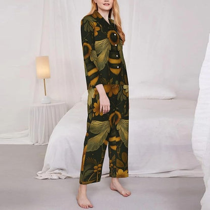 Retro Bee And Floral Women'S Pajama Sets Ultra-Soft Printed Sleepwear