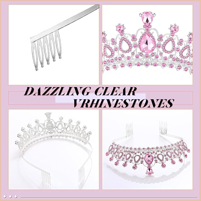 12 Pcs Crystal Tiara and Princess Crown with Comb Crown Rhinestone Women Girls Tiara Headpiece Queen Hair Accessories for Birthday Party Wedding Prom Halloween Cosplay Costume