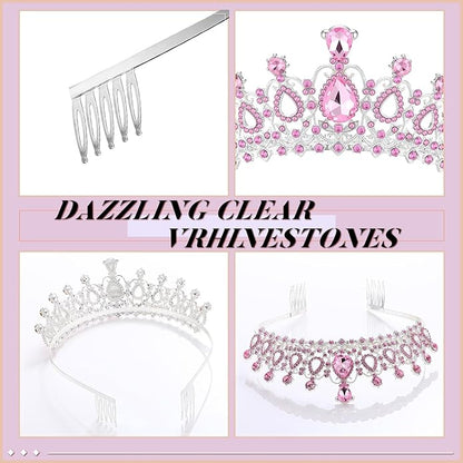 12 Pcs Crystal Tiara and Princess Crown with Comb Crown Rhinestone Women Girls Tiara Headpiece Queen Hair Accessories for Birthday Party Wedding Prom Halloween Cosplay Costume
