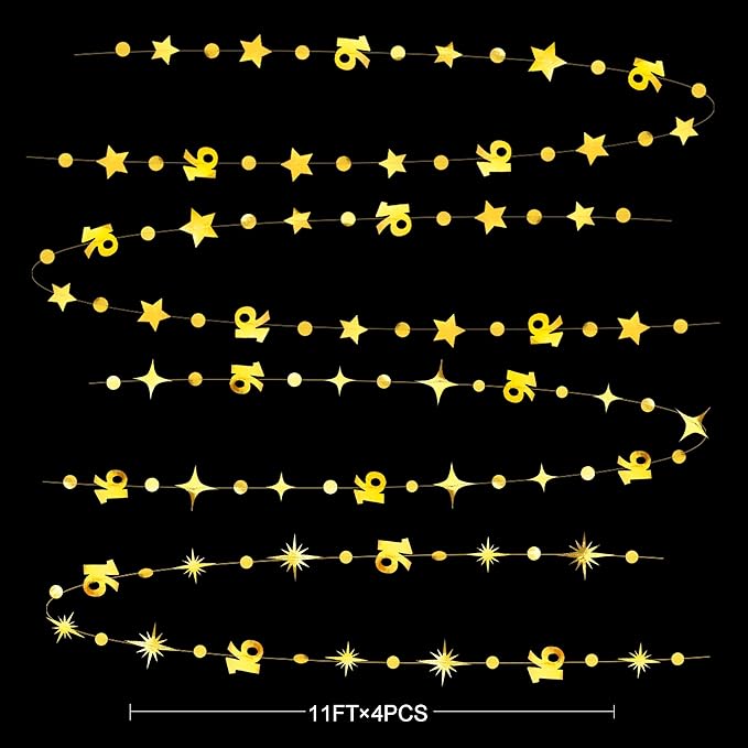 Gold 16th Birthday Decorations Number 16 Circle Dot Twinkle Star Garland Metallic Streamer Banner Backdrop for Girls Boys Happy 16th Birthday Sweet Sixteen Anniversary Cheers to 16 Years Party Decor