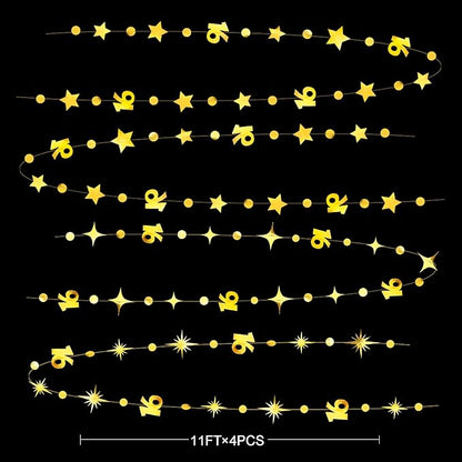Gold 16th Birthday Decorations Number 16 Circle Dot Twinkle Star Garland Metallic Streamer Banner Backdrop for Girls Boys Happy 16th Birthday Sweet Sixteen Anniversary Cheers to 16 Years Party Decor