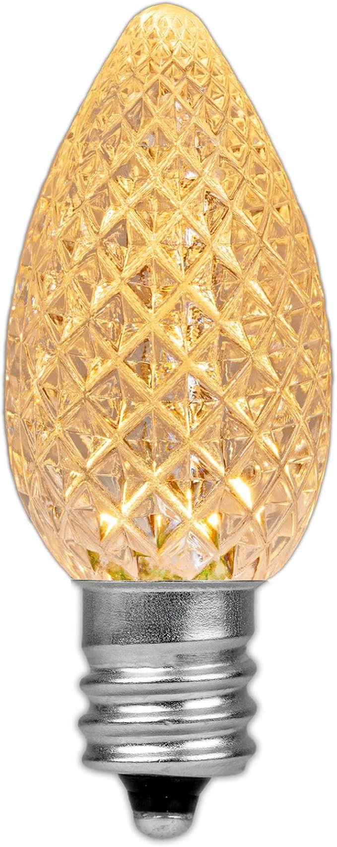 Novelty Lights 25PK C7 LED Faceted Ultra Bright Dimmable Outdoor Christmas Light Replacement Bulbs, String Light Bulbs (Warm White 2700K)