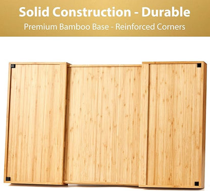 Umilife Extra Large Expandable Kitchen Siverware Utensils Drawer Organizer, 19" Deep for Big Drawer, Adjustable Bamboo Wood Drawer Divider with Curved Grooves, Cutlery Tray Flatware Holder