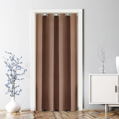 ChrisDowa Blackout Door Curtains for Doorway Privacy, Grommet Closet Curtains for bedroom closet door, Thermal Insulated Temporary Doorway Cover Room Divider Drapes (1 Panel, Cappuccino, 42 x 80 Inch)