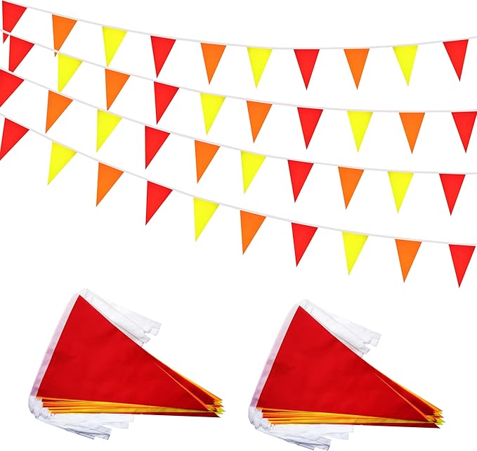 100 Feet 60 Pcs Red Yellow and Orange Pennant Banner Flag String Hanging Triangle DIY Flag, Bunting Streamers Decorations for Grand Opening, Birthday, Wedding Celebration (Red Yellow & Orange)
