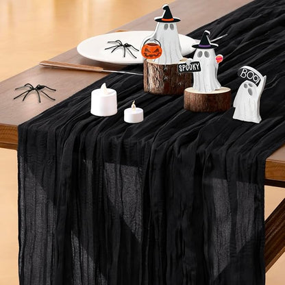 Socomi 3pcs Black Halloween Cheesecloth Table Runner Boho Rustic Gauze 120 inch 10FT Cheese Cloth Runner for Wedding Party Baby Shower Birthday Home Decor Holiday Decorations