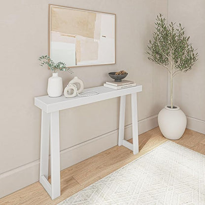 Plank+Beam Classic 46 Inch Console Table, Solid Pine Wood Entryway Table, Narrow Sofa Table for Hallway or Living Room, White