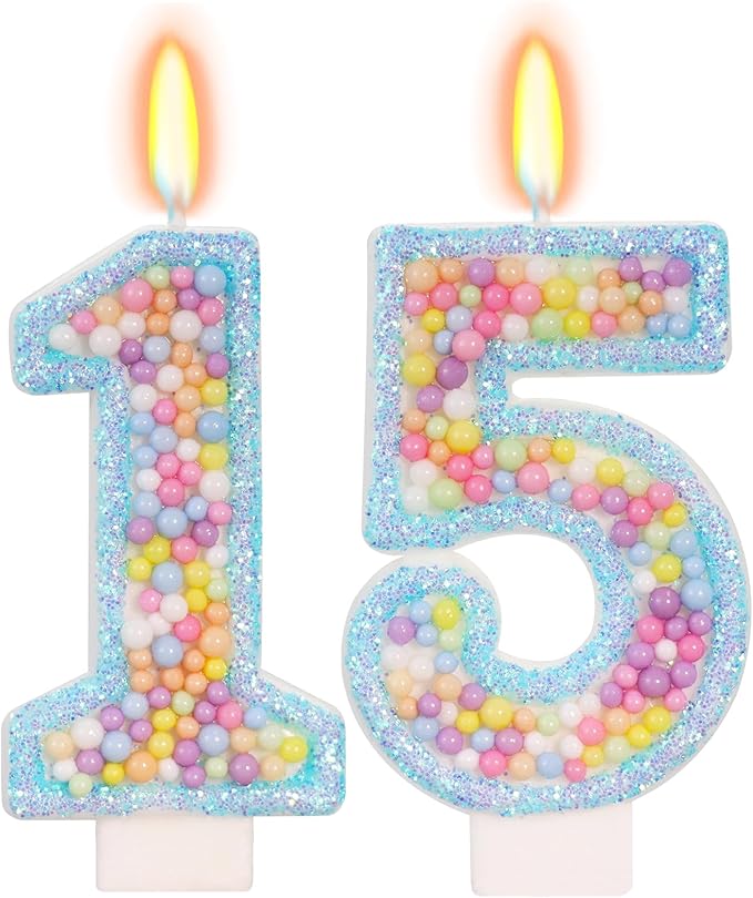 Blue Birthday Candles - Number 15 Candle, Colorful Macaron Candles, 15 Birthday Decorations for Girls Boys, Cake Decorations, Theme Party Supplies (Blue)