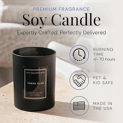Air Esscentials Clean Scented Soy Candles, Soy Wax Blend with Luxury Fragrance, Aromatherapy Candle for Home & Office, 70 Hour Burn Time, Fresh Blue, 11 oz.