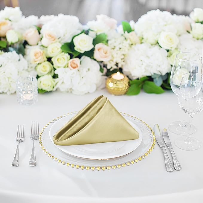 Bailarina 40 Pack Champagne Satin Napkins,17x17 Inches Wedding Napkins Square Soft Silky Table Napkins Bulk Decorative Elegant Cloth Napkin for Party Decoration, Banquet,Wedding,Graduation
