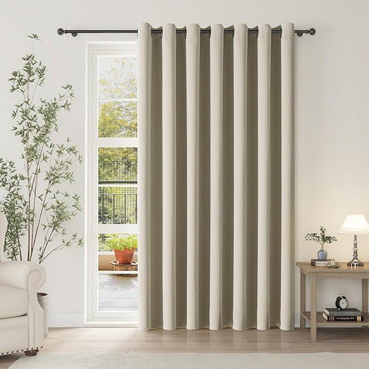 ChrisDowa Room Divider Curtain 108 Inches Long, Wide Blackout Sliding Door Curtain for Bedroom, Room Darkening Privacy Window Curtain for Patio Door (1 Panel Set, Beige, 100 x 108 Inch)